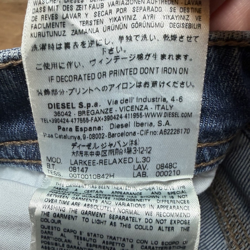 Diesel Larkee-Relaxed Jeans Mens 32x27 Blue Comfort Straight Stretch Denim 0848C - Picture 11 of 16